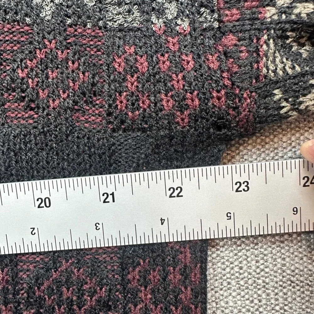 Robert Stock Sweater Mens Large Black Burgundy Fair Isle Vintage  Knit